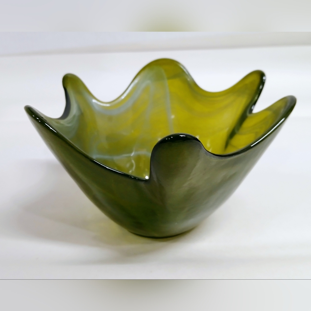 Vintage Green Glass Art Bowl